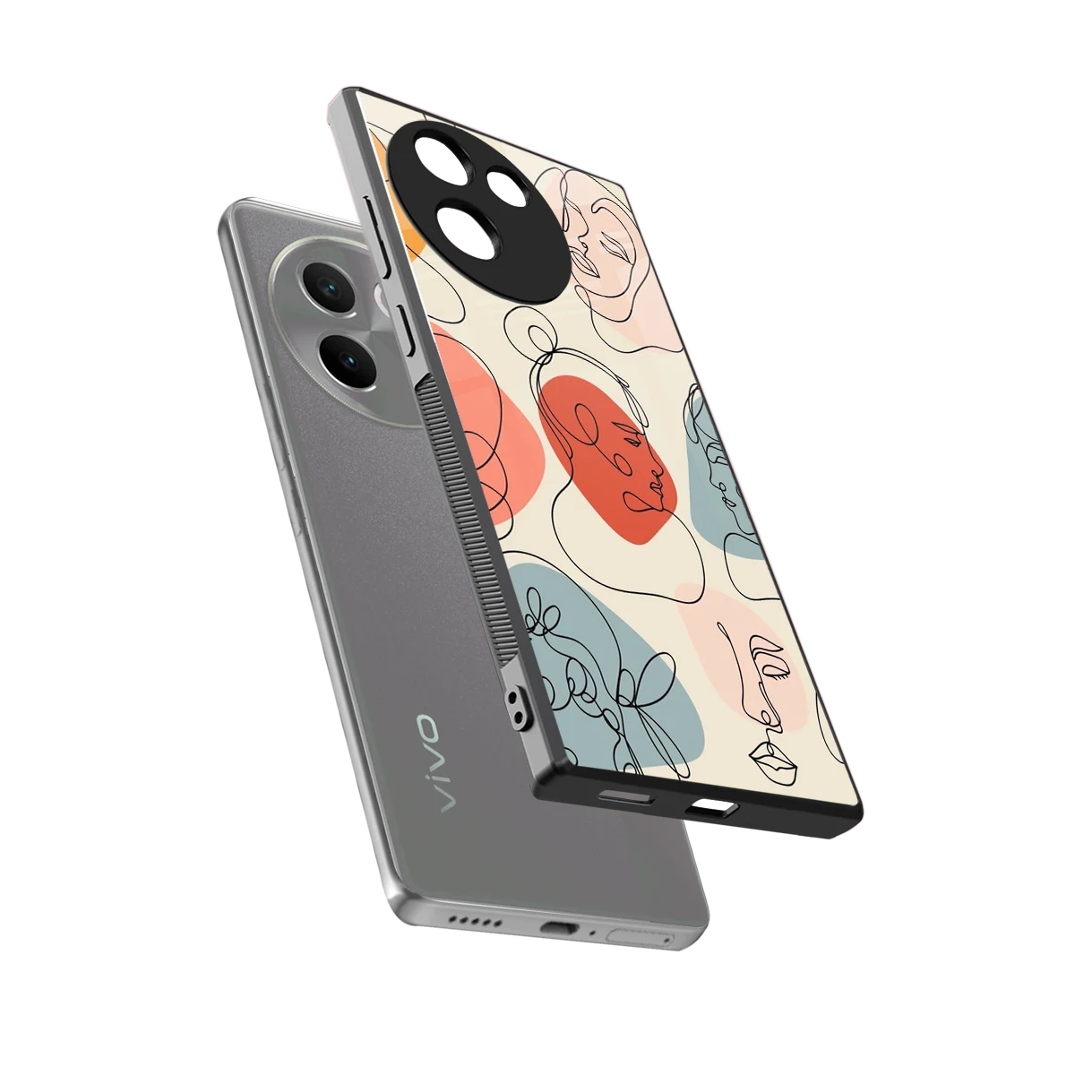 Many Faces Yellow sleek vivo v30e cover with tempered glass back and TPU edges