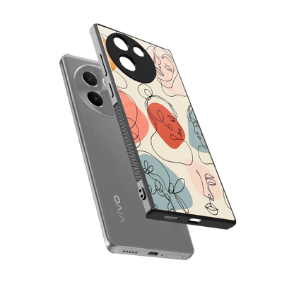 Many Faces Yellow sleek vivo v30e cover with tempered glass back and TPU edges