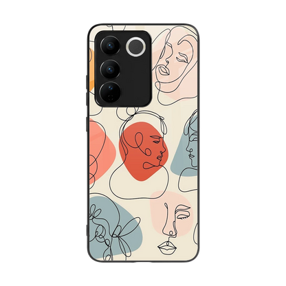 Many Faces Yellow back phone cover | glass case for vivo v27 5g