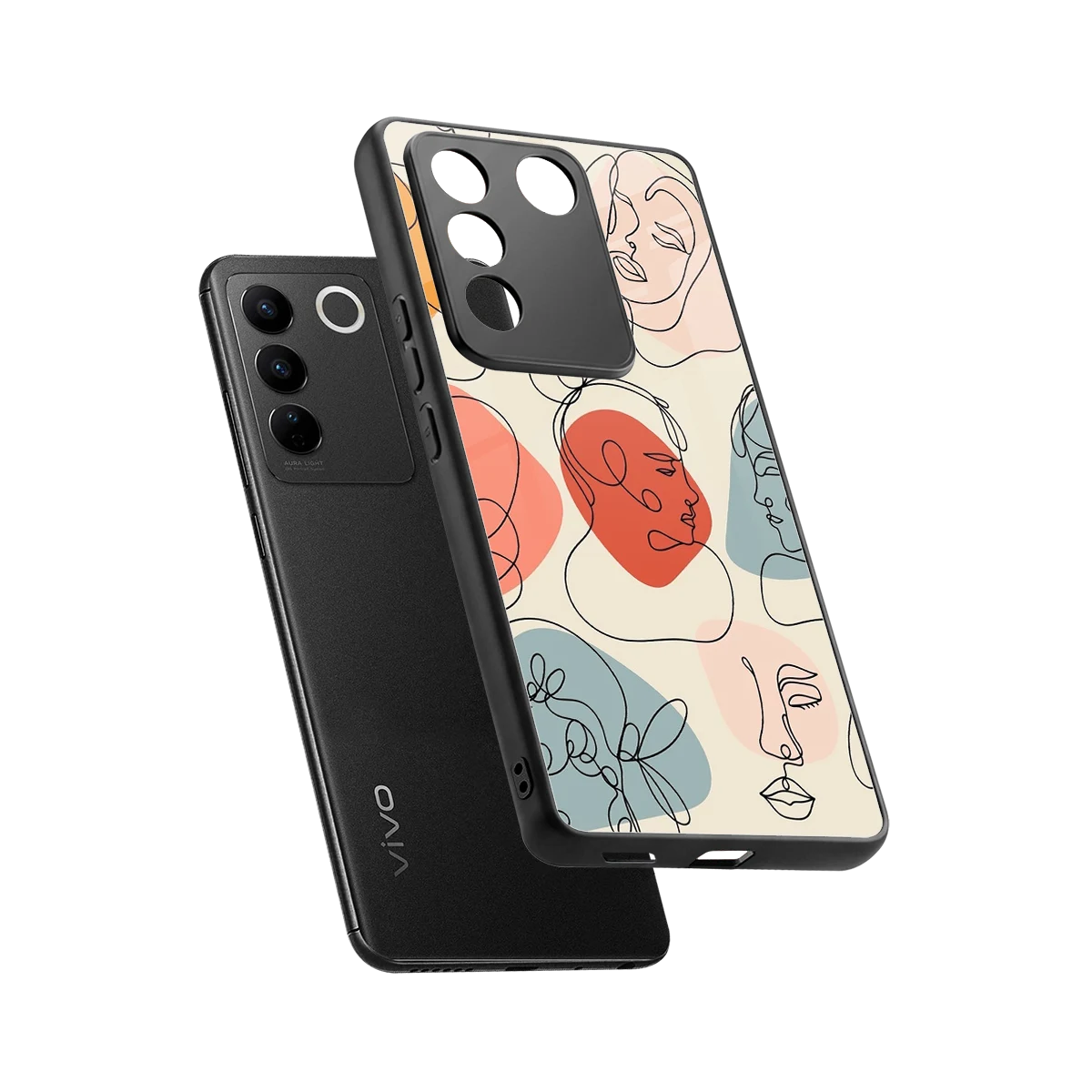 Many Faces Yellow sleek vivo v27 5g cover with tempered glass back and TPU edges