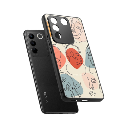 Many Faces Yellow sleek vivo v27 5g cover with tempered glass back and TPU edges