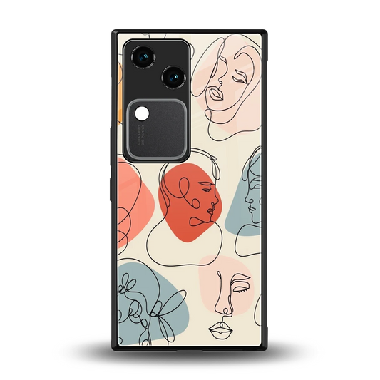 Many Faces Yellow back phone cover | glass case for vivo v30