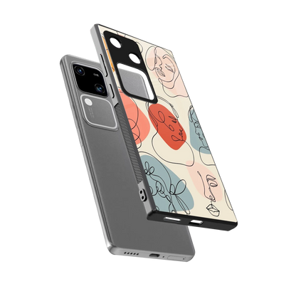 Many Faces Yellow sleek vivo v30 cover with tempered glass back and TPU edges
