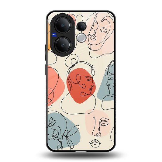 Many Faces Yellow back phone cover | glass case for vivo v60