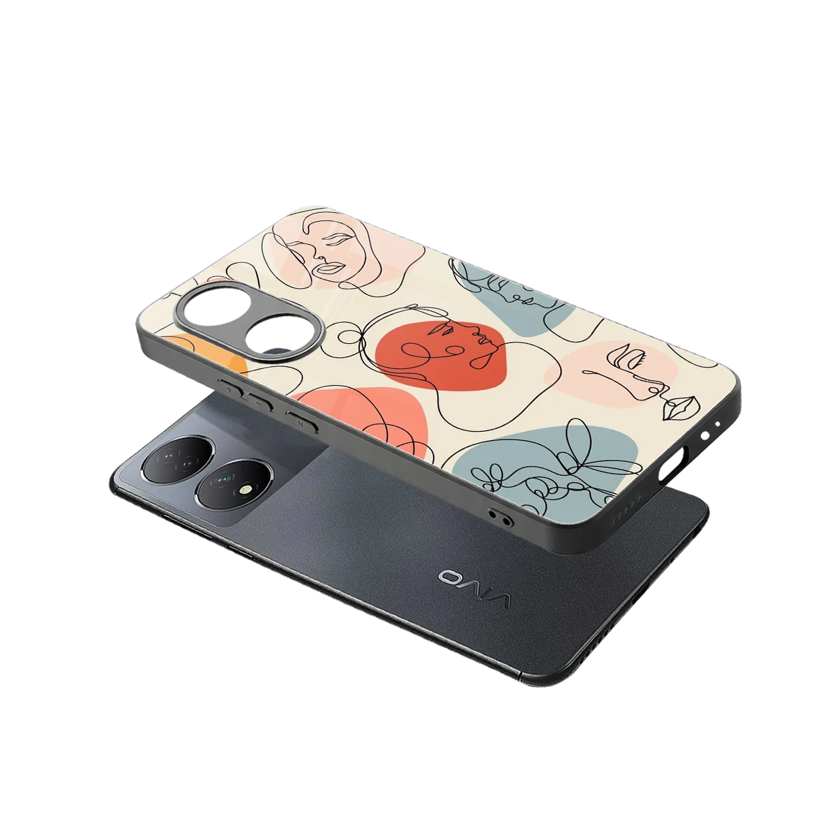 Many Faces Yellow sleek Vivo-y100 cover with tempered glass back and TPU edges