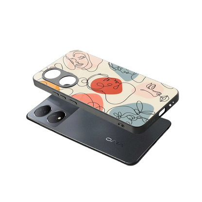 Many Faces Yellow sleek Vivo-y100 cover with tempered glass back and TPU edges