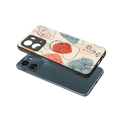 Many Faces Yellow sleek vivo y16 cover with tempered glass back and TPU edges