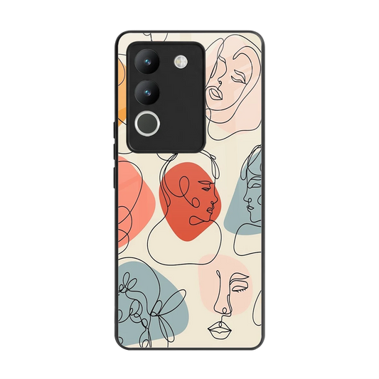 Many Faces Yellow back phone cover | glass case for vivo y200 5g