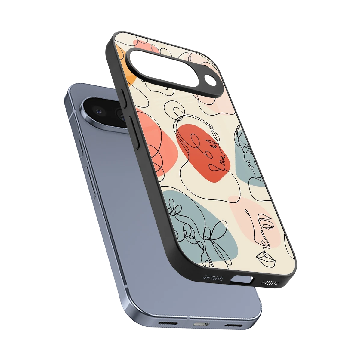Many Faces Yellow sleek google pixel 10 cover with tempered glass back and TPU edges