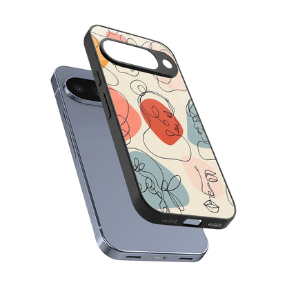 Many Faces Yellow sleek google pixel 10 cover with tempered glass back and TPU edges