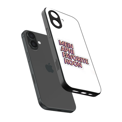 Mein Apni Fevorite Hoon sleek iphone 17 cover with tempered glass back and TPU edges