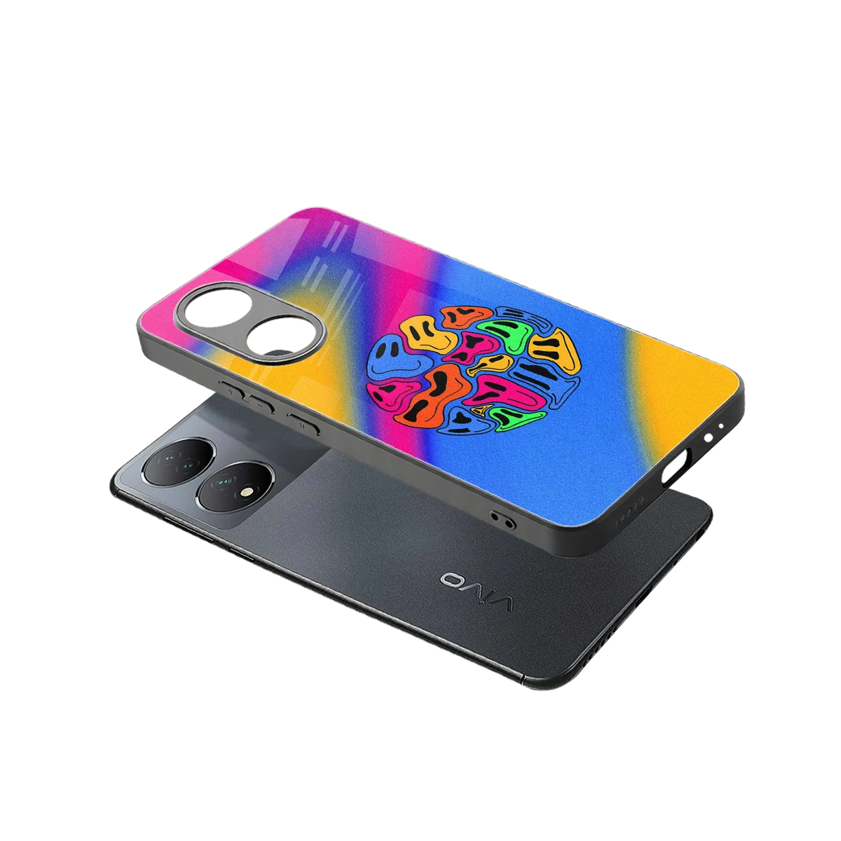 Melted Joy sleek Vivo-y100 cover with tempered glass back and TPU edges