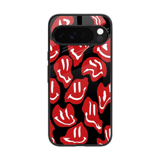 Melting Smiley back phone cover | glass case for google pixel 10 pro xl