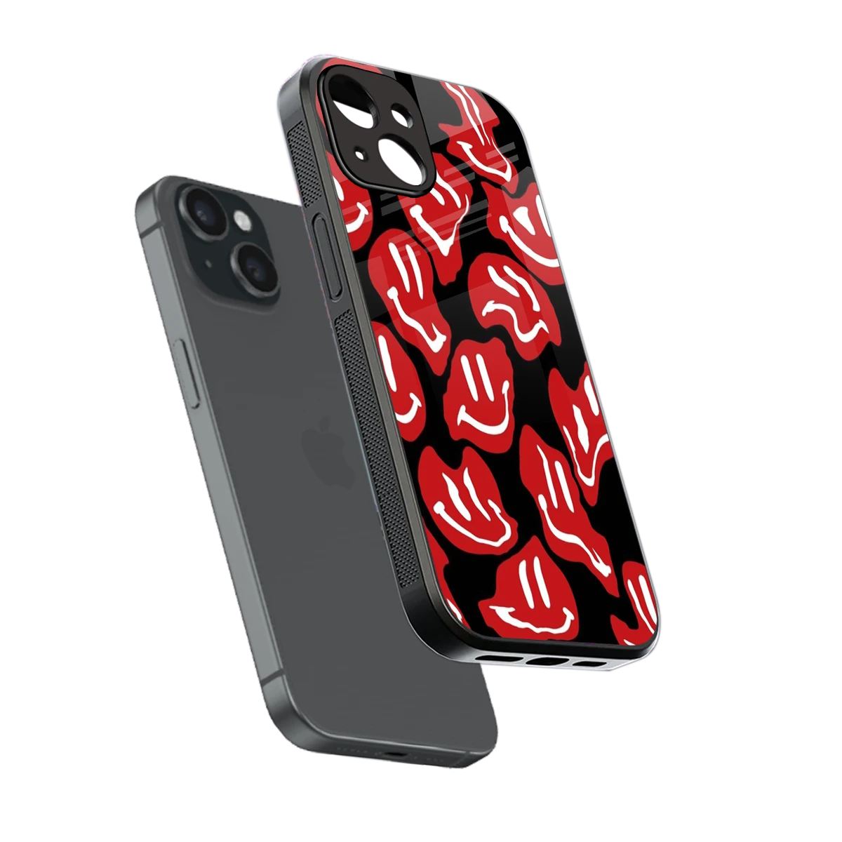 Melting Smiley sleek iphone 13 cover with tempered glass back and TPU edges