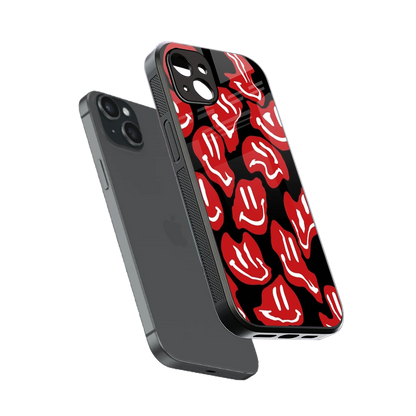 Melting Smiley sleek iphone 15 plus cover with tempered glass back and TPU edges