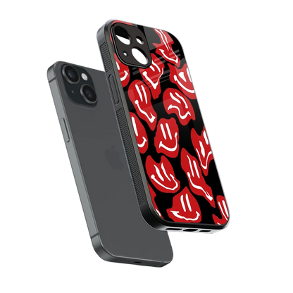 Melting Smiley sleek iphone 15 cover with tempered glass back and TPU edges