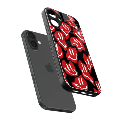 Melting Smiley sleek iphone 16 plus cover with tempered glass back and TPU edges