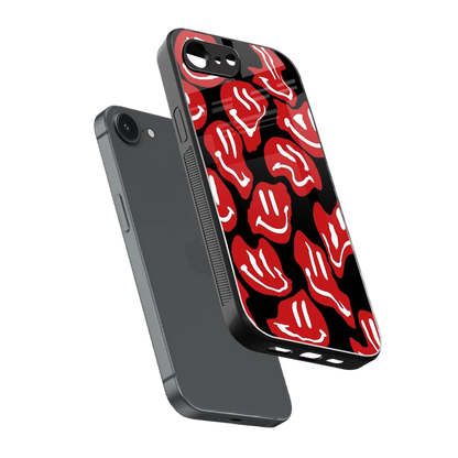 Melting Smiley sleek iphone 16e cover with tempered glass back and TPU edges