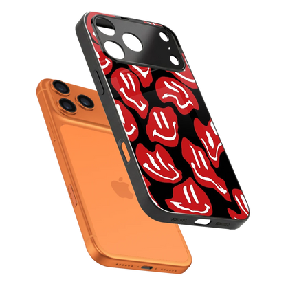 Melting Smiley sleek iphone 17 pro cover with tempered glass back and TPU edges