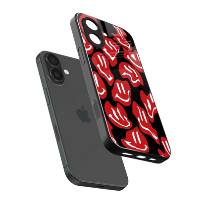 Melting Smiley sleek iphone 17 cover with tempered glass back and TPU edges