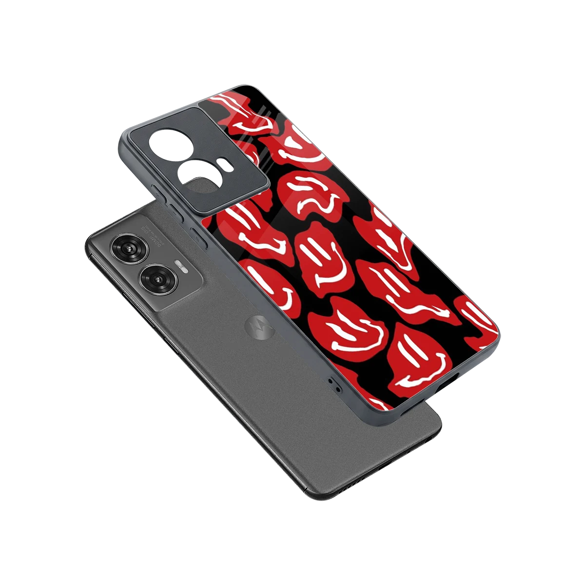 Melting Smiley sleek motorola edge 50 fusion cover with tempered glass back and TPU edges