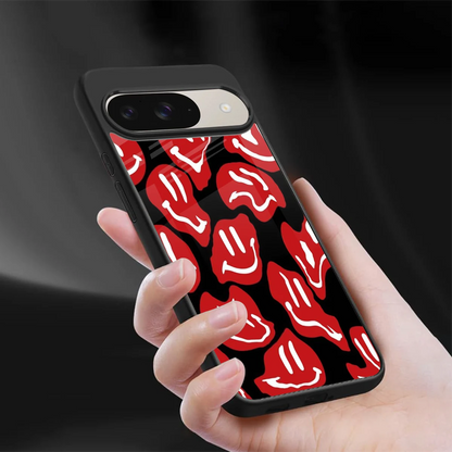 Melting Smiley sleek google pixel 9 cover with tempered glass back and TPU edges