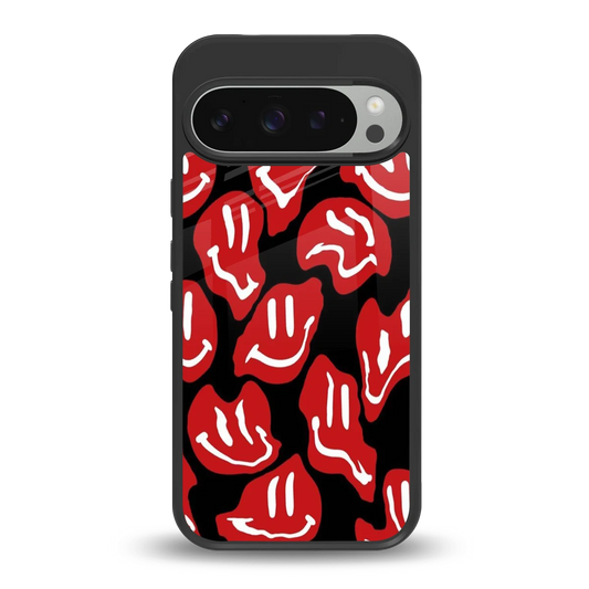 Melting Smiley back phone cover | glass case for google pixel 9 pro xl