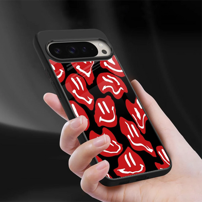Melting Smiley sleek google pixel 9 pro xl cover with tempered glass back and TPU edges