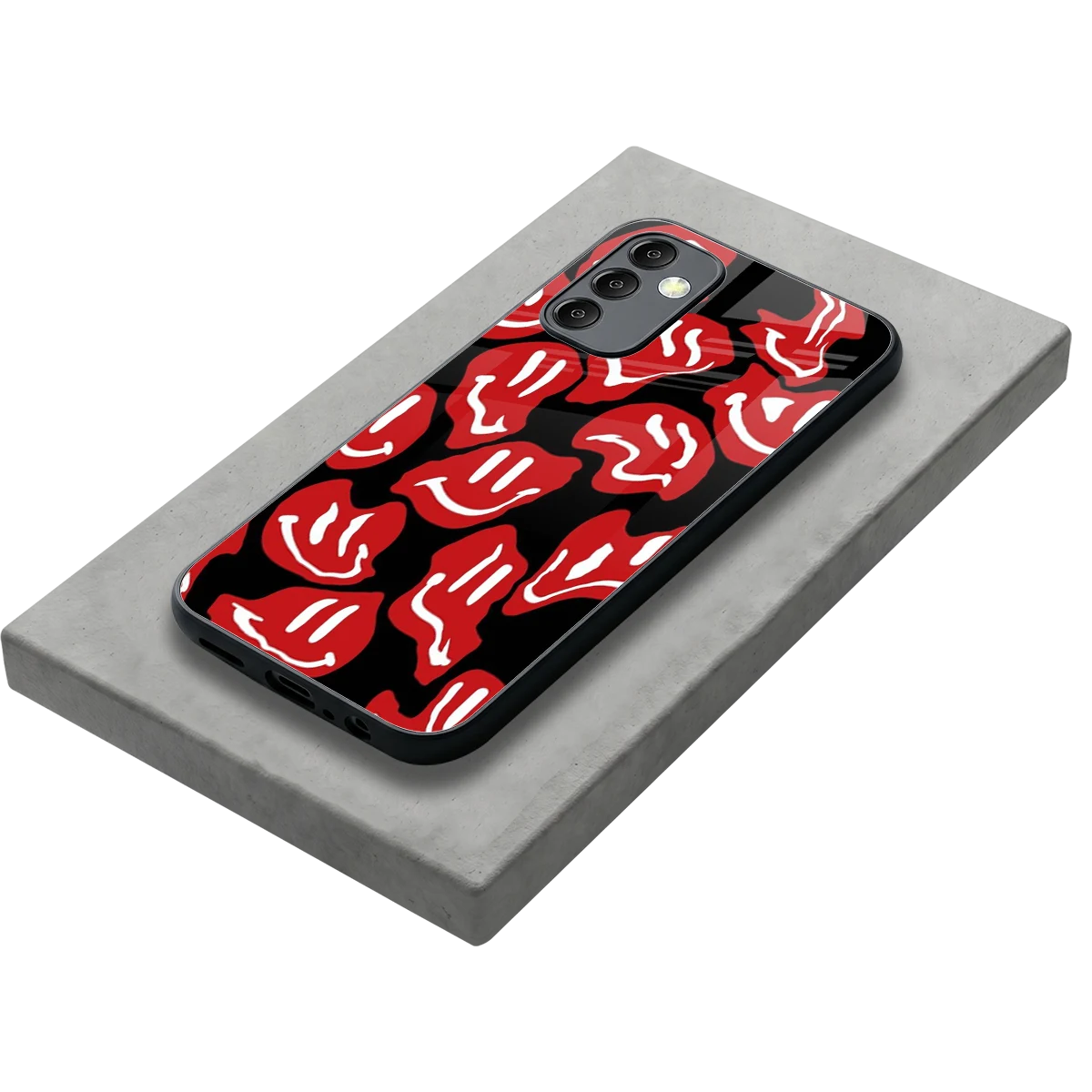 Melting Smiley stylish phone case for samsung galaxy m14 5g | glossy glass and slim fit