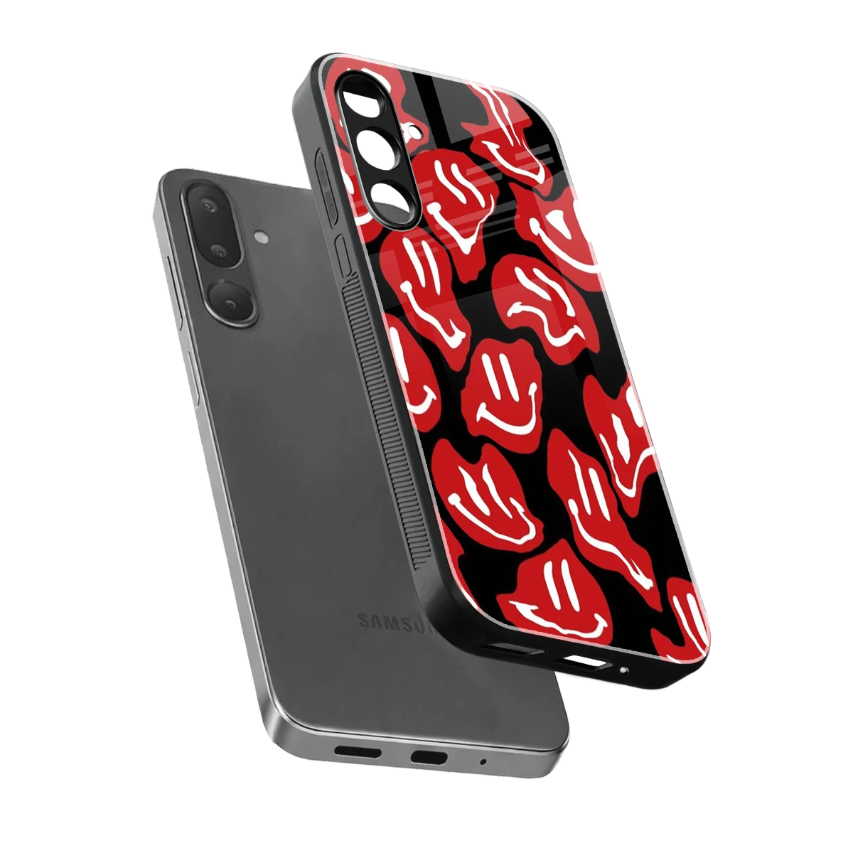 Melting Smiley sleek samsung galaxy m36 5g cover with tempered glass back and TPU edges