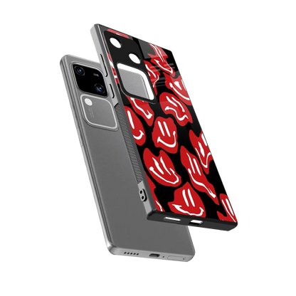 Melting Smiley sleek vivo v30 cover with tempered glass back and TPU edges