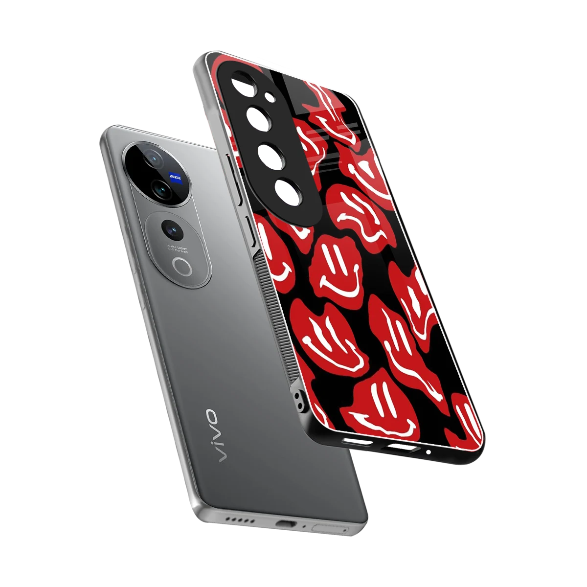 Melting Smiley sleek vivo v40 pro cover with tempered glass back and TPU edges