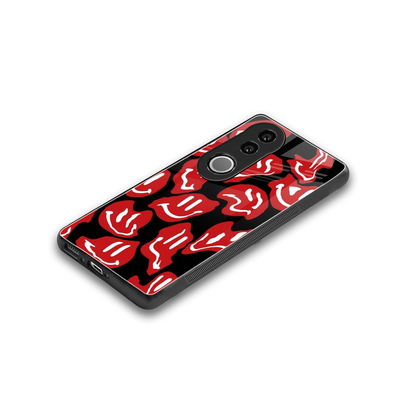 Melting Smiley stylish phone case for vivo v50 | glossy glass and slim fit