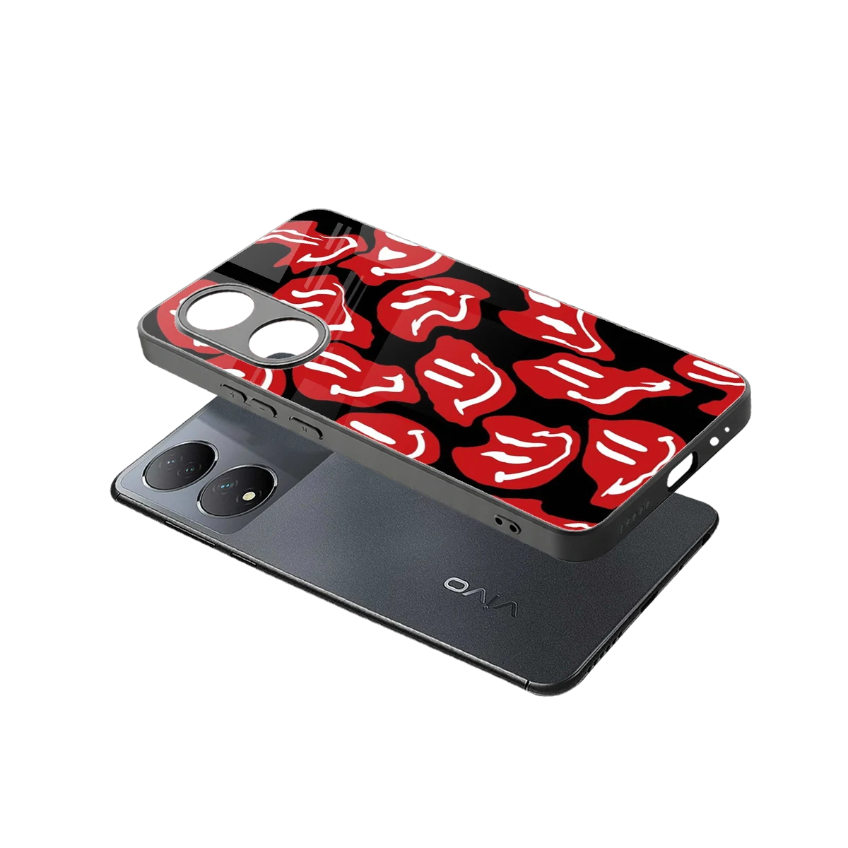 Melting Smiley sleek Vivo-y100 cover with tempered glass back and TPU edges