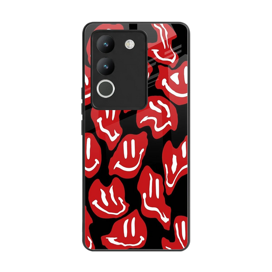 Melting Smiley back phone cover | glass case for vivo y200 5g
