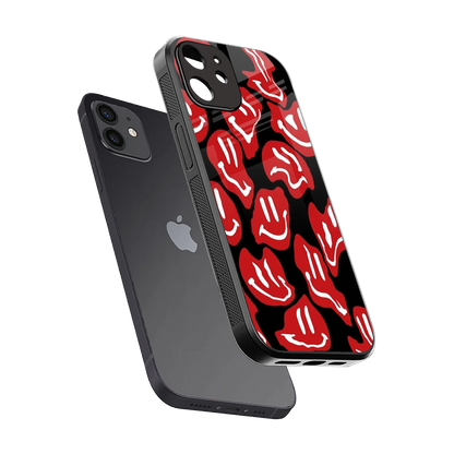 Melting Smiley sleek iphone 12 cover with tempered glass back and TPU edges