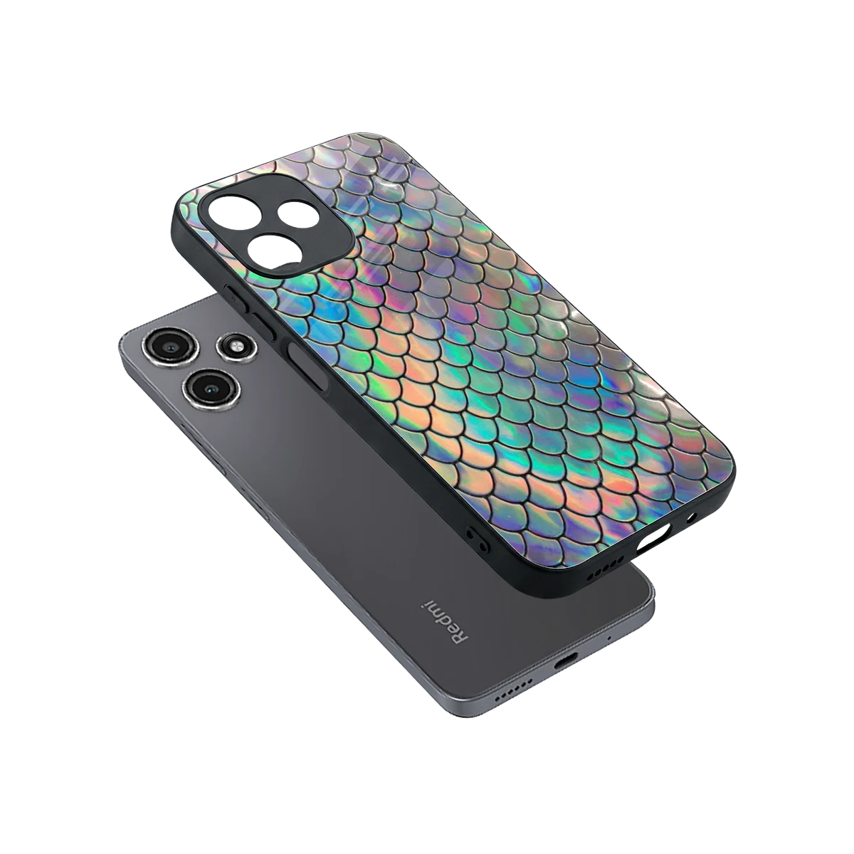 Mermaid sleek redmi 12 5g cover with tempered glass back and TPU edges