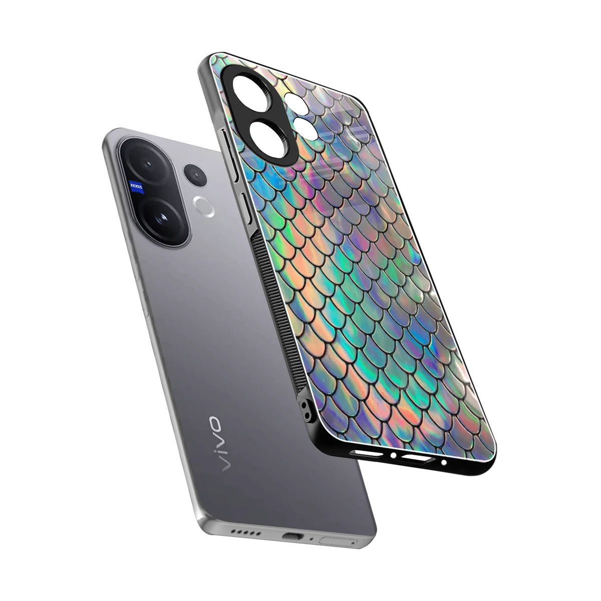 Mermaid sleek vivo v60 cover with tempered glass back and TPU edges