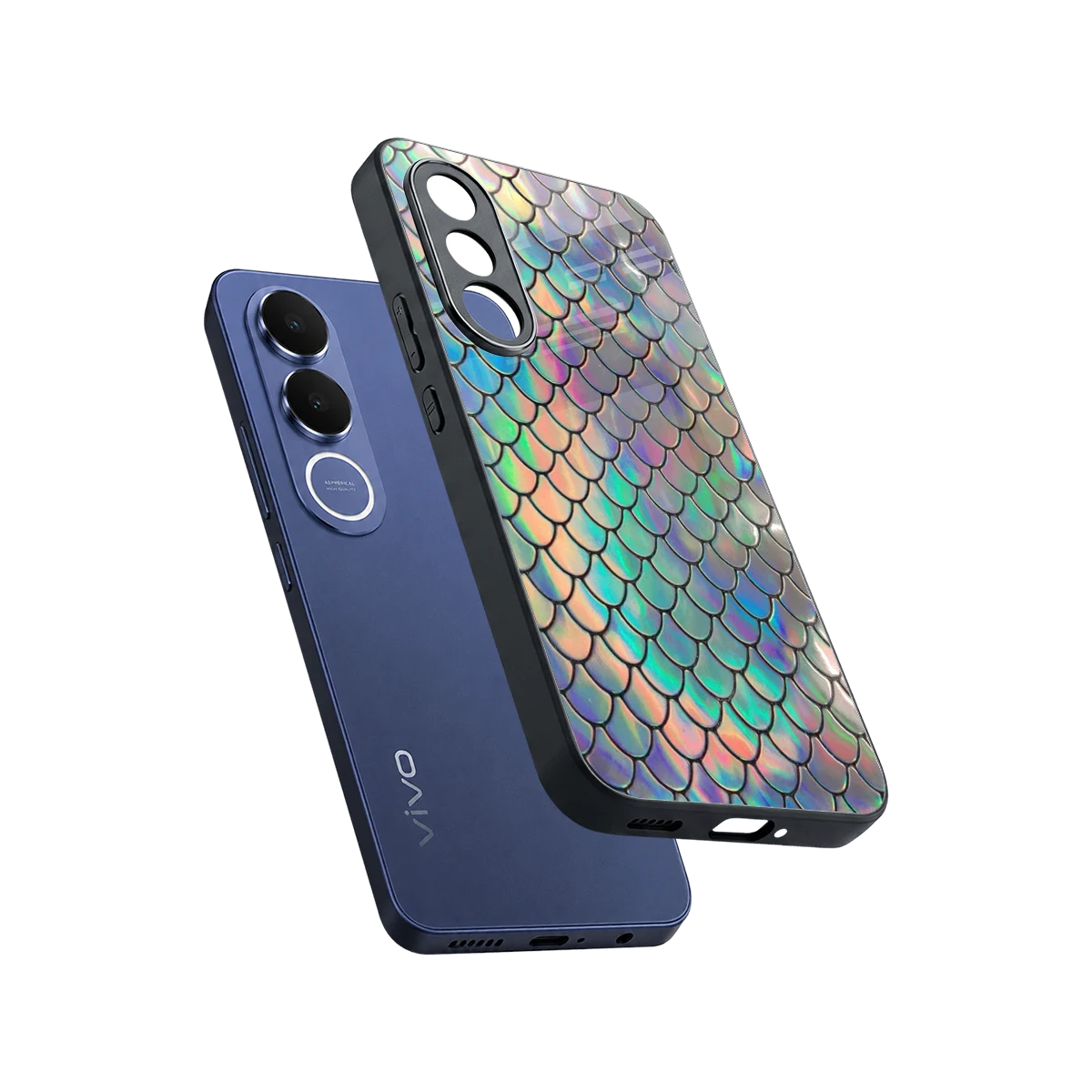 Mermaid sleek vivo v70 fe cover with tempered glass back and TPU edges