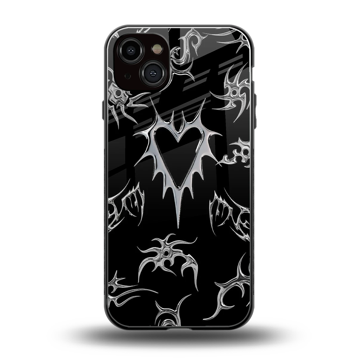 Metallic Love back phone cover | glass case for iphone 15 plus