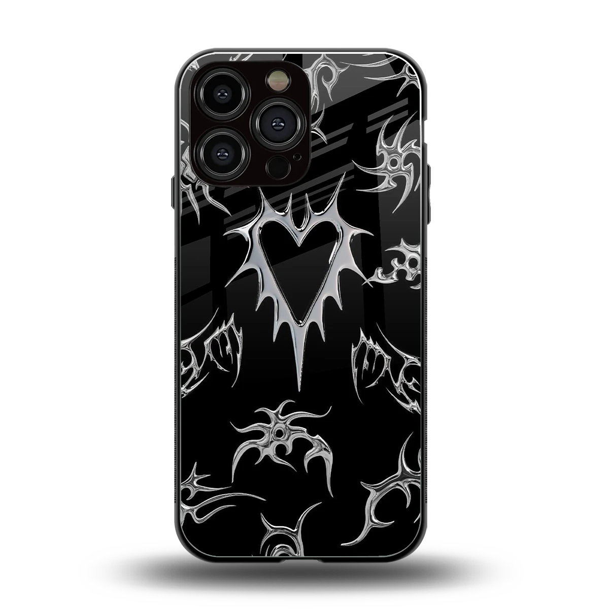 Metallic Love back phone cover | glass case for iphone 15 pro max