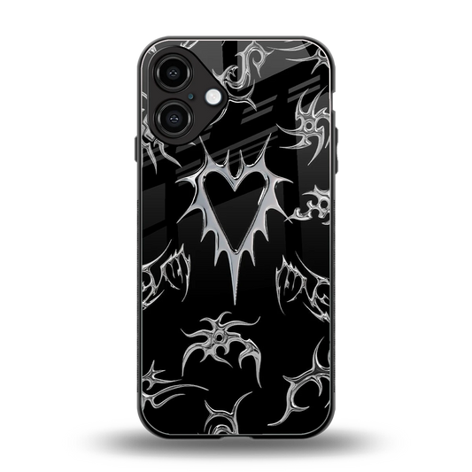 Metallic Love back phone cover | glass case for iphone 16 plus