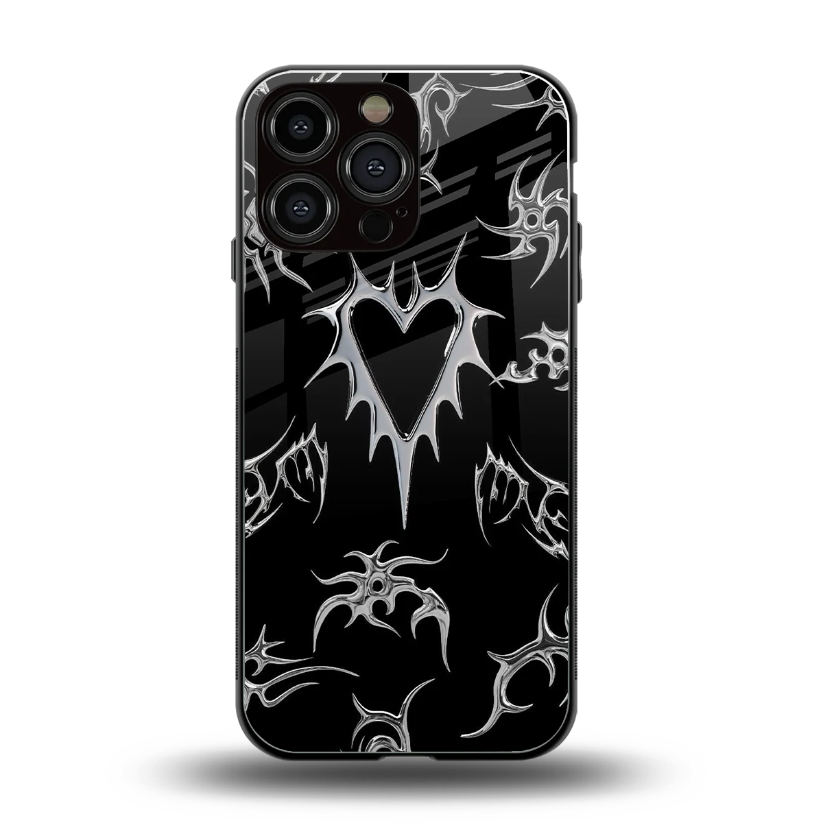 Metallic Love back phone cover | glass case for iphone 16 pro max