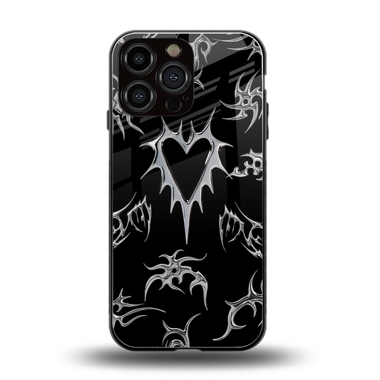 Metallic Love back phone cover | glass case for iphone 16 pro max