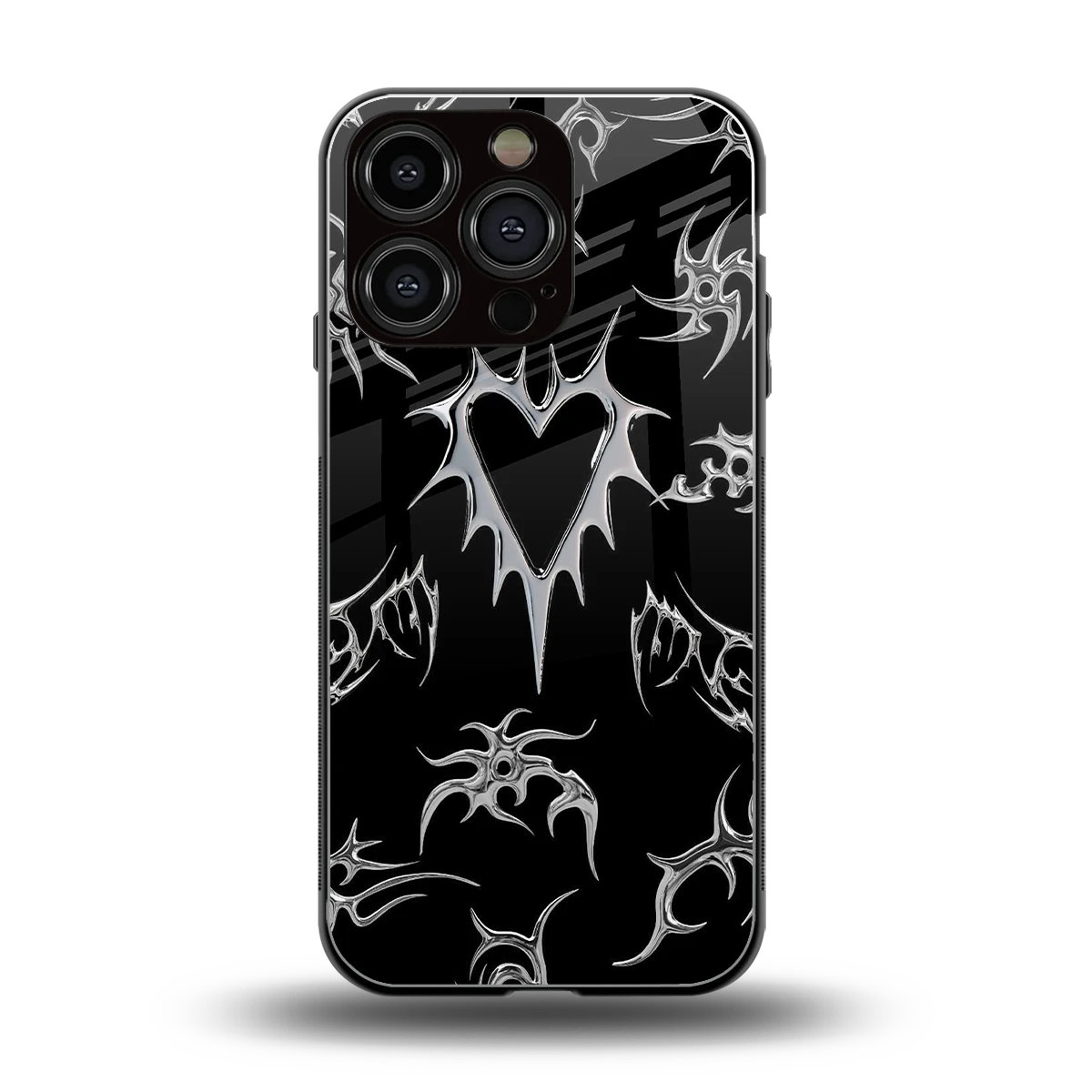 Metallic Love back phone cover | glass case for iphone 16 pro
