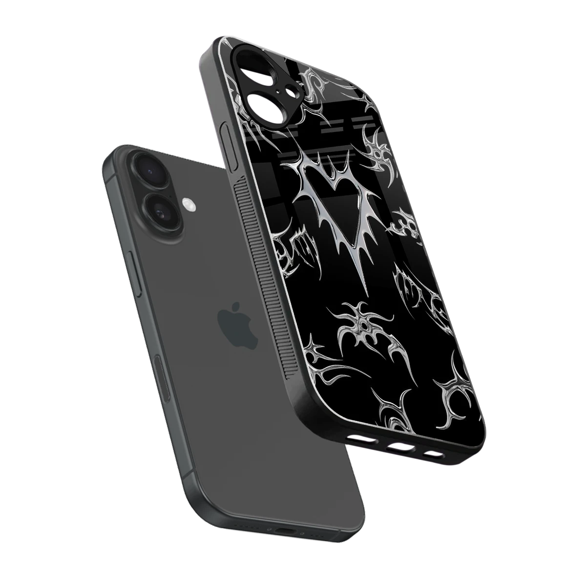 Metallic Love sleek iPhone 16 cover with tempered glass back and TPU edges