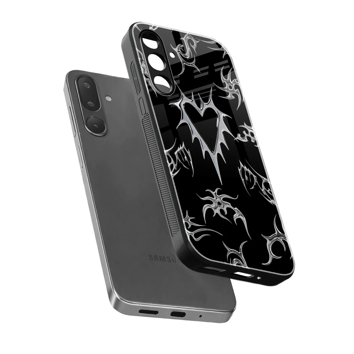 Metallic Love sleek samsung galaxy m56 5g cover with tempered glass back and TPU edges