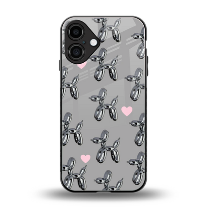 Metallic Pup back phone cover | glass case for iphone 16 plus