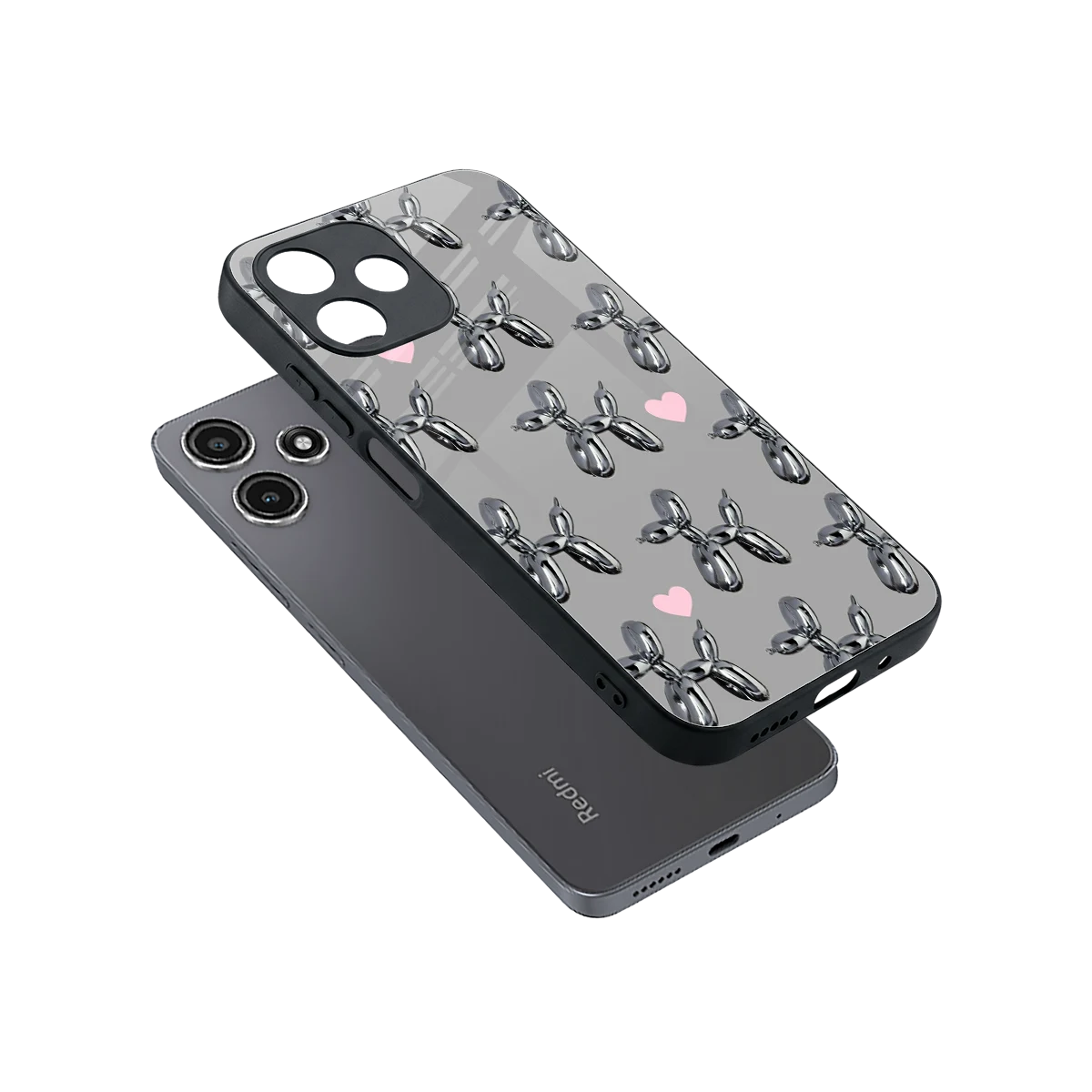 Metallic Pup sleek redmi 12 5g cover with tempered glass back and TPU edges