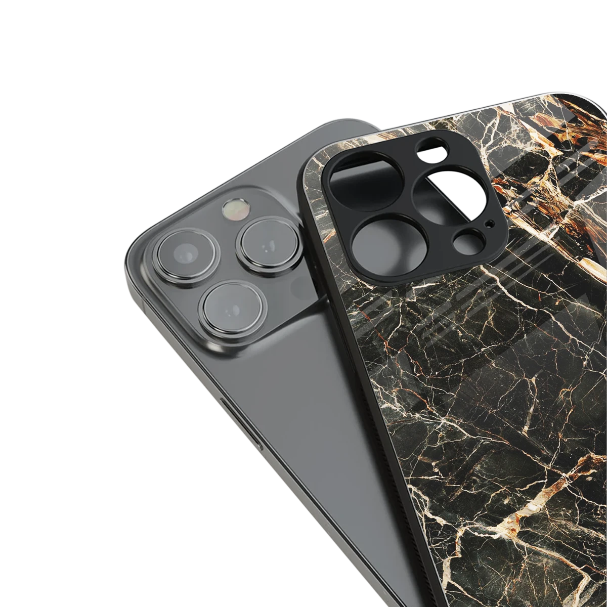 Midnight Gold stylish phone case for iphone 15 pro | glossy glass and slim fit